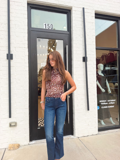 SLEEVELESS MESH FAWN PRINT TOP
