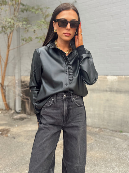 RUFFLE DETAIL BUTTON UP TOP