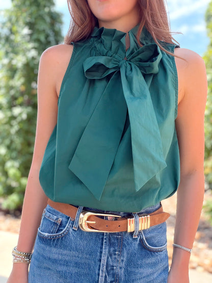 SLEEVELESS BUTTON UP WITH BOW