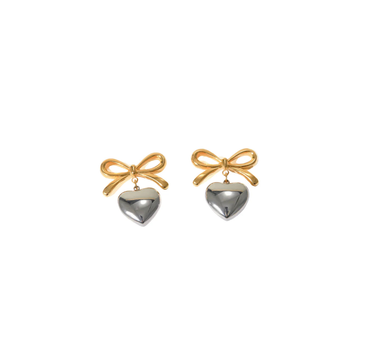 MIXED METAL BOW HEART STUDS