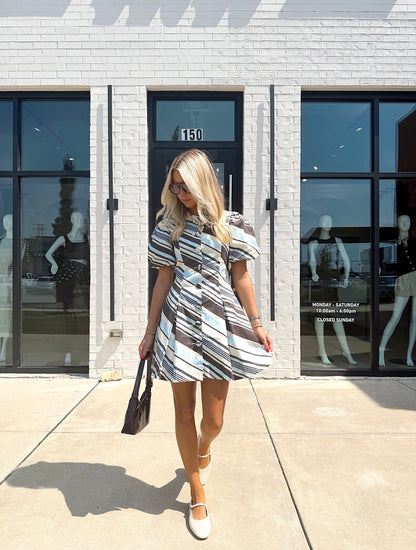 STRIPE PUFF SLEEVE DRESS