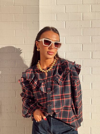 PLAID RUFFLE TOP