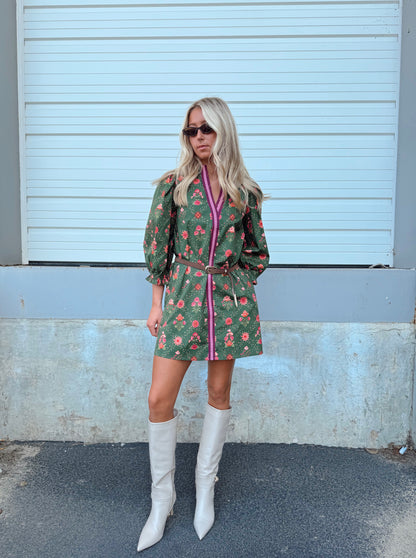 OLIVE FLORAL PRINT DRESS