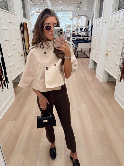 BUCKLED COLLAR TRENCH CAPE COAT