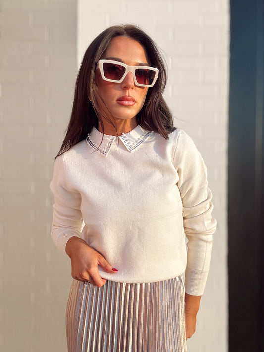 AVEA KNIT EMBELLISHED COLLAR