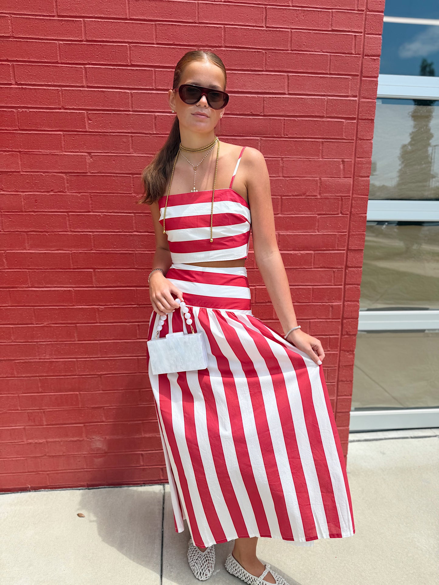 STRIPE DROP WAIST MAXI SKIRT