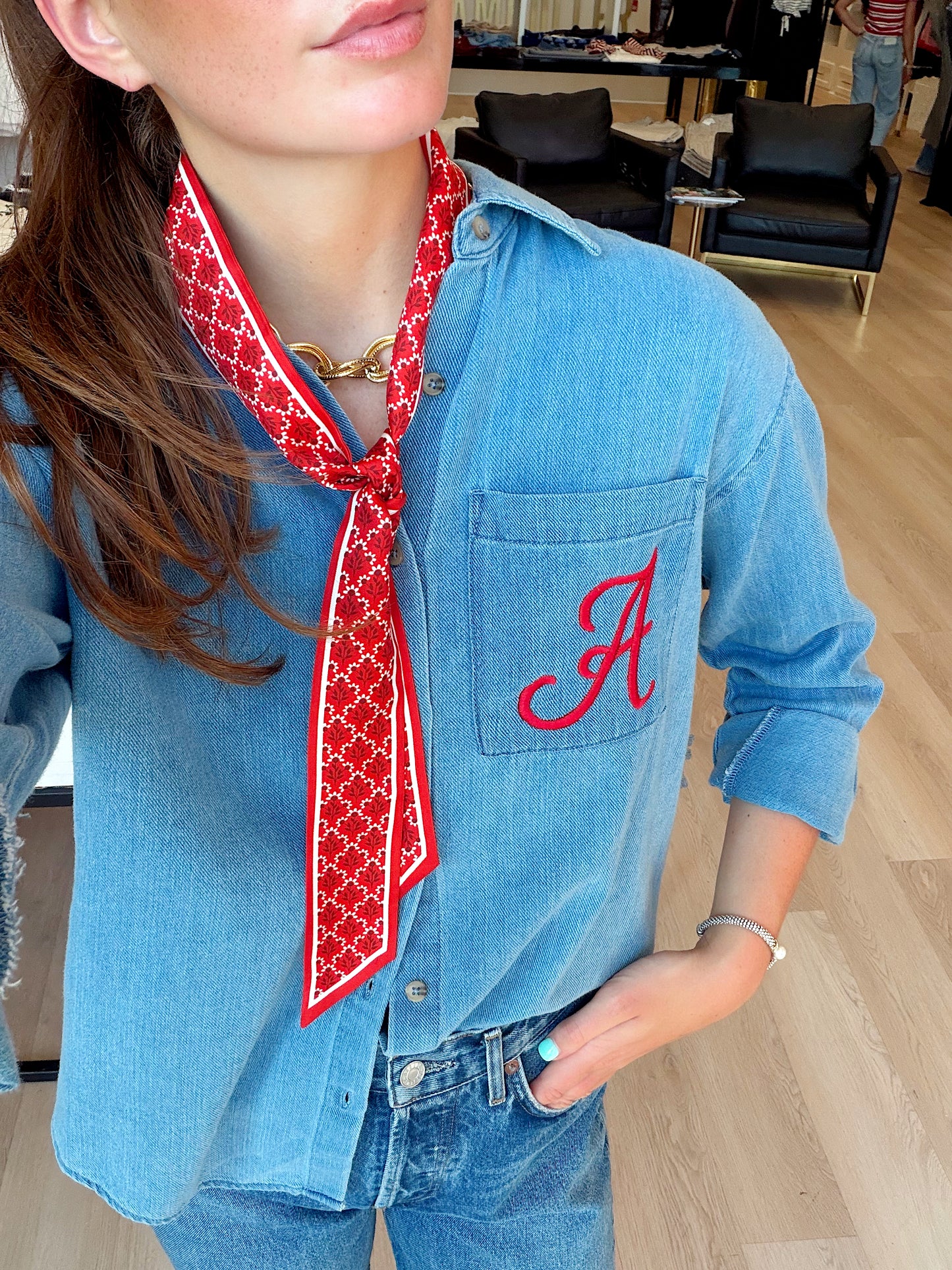 ARKANSAS EMBROIDERED DENIM BUTTON UP