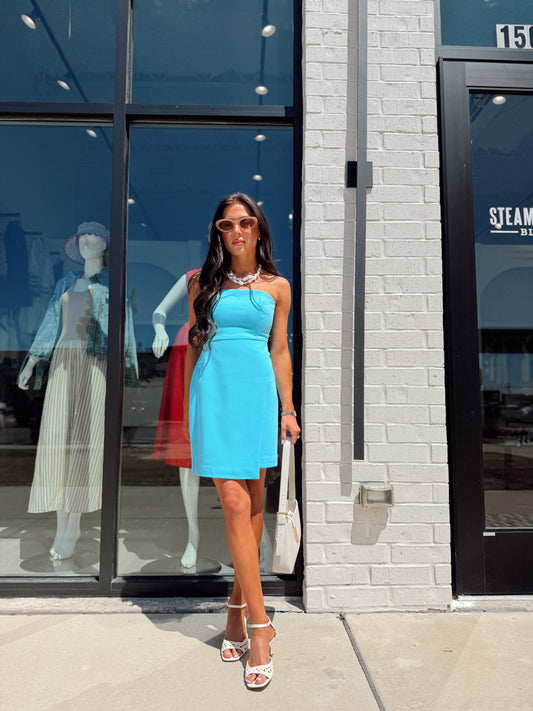 WHISPER STRAPLESS SLIT MINI DRESS