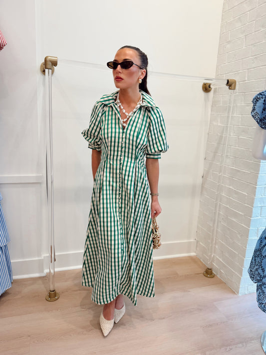 GINGHAM CHECK MIDI DRESS