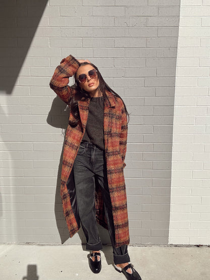RODEO ROUGE BRUSHED PLAID COLLAR COAT