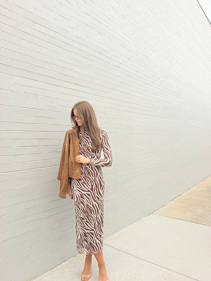 SEVILLA ZEBRA MESH MIDI DRESS