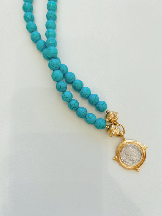 COIN INTAGLIO TURQUOISE NECKLACE