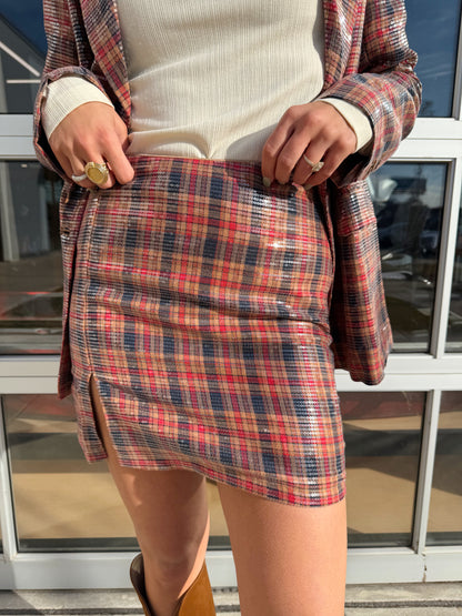 PLAID SEQUIN MINI SKIRT