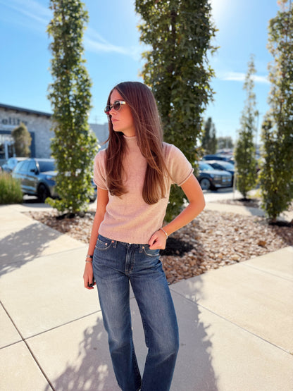 SOFT MOCK NECK SHORT SLEEVE KNIT TOP