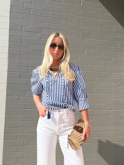 GLINDA SPLIT NECK STRIPE TOP