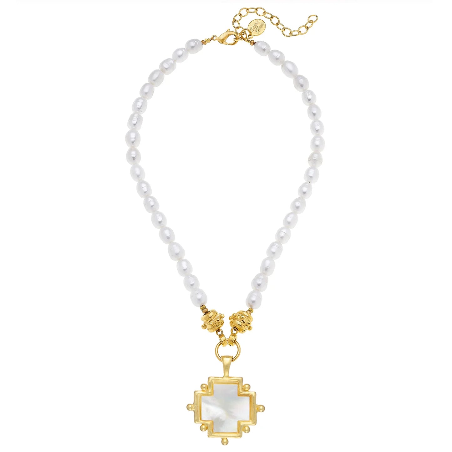 MOTHER OF PEARL CROSS PEARL NECKLACE