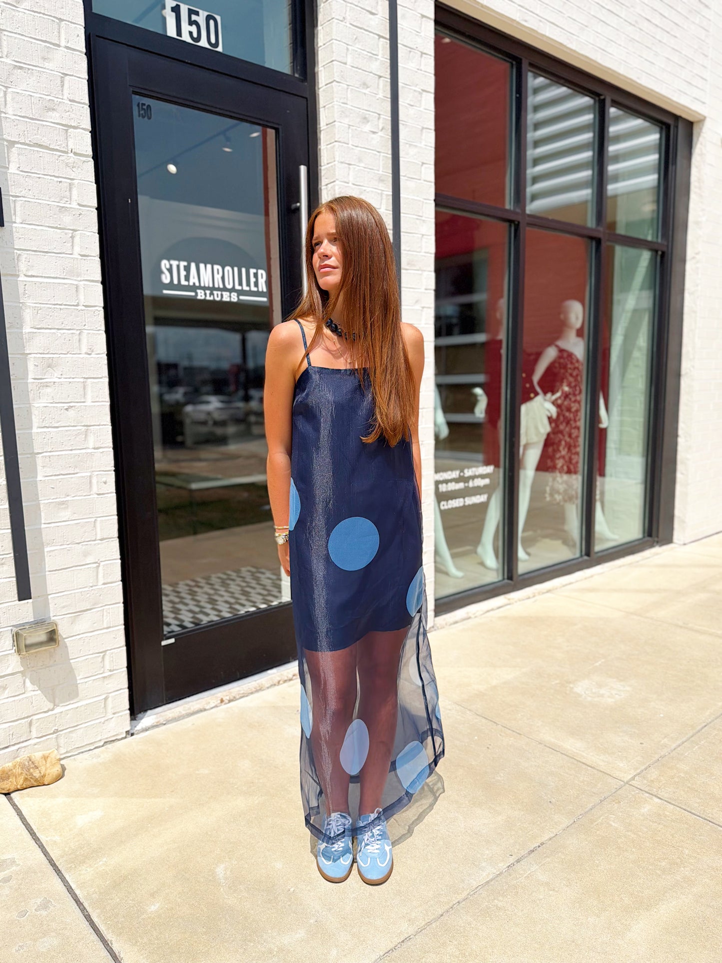 POLKA DOT SHEER OVERLAY MAXI DRESS
