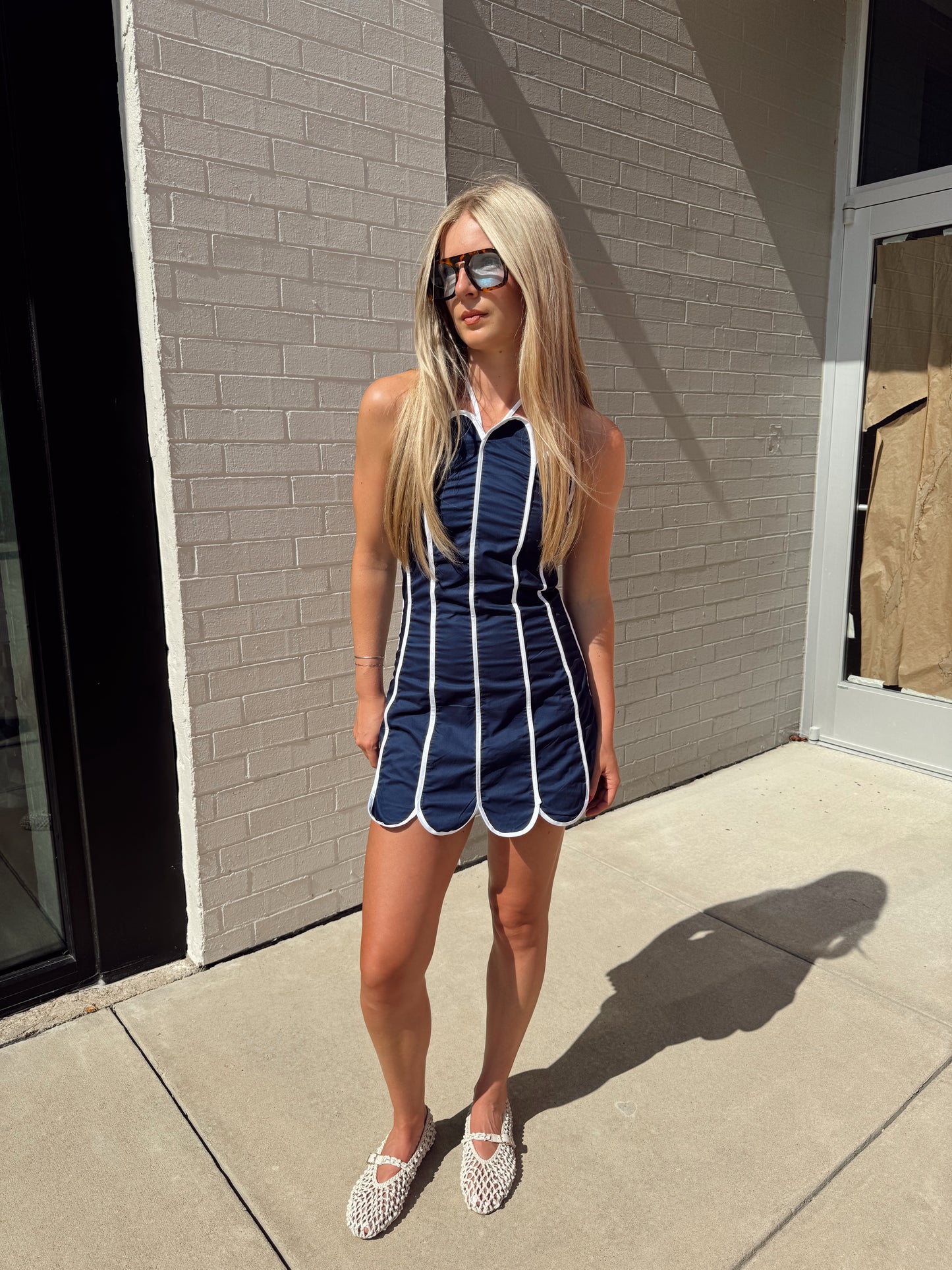 SCALLOP TRIM HALTER MINI DRESS