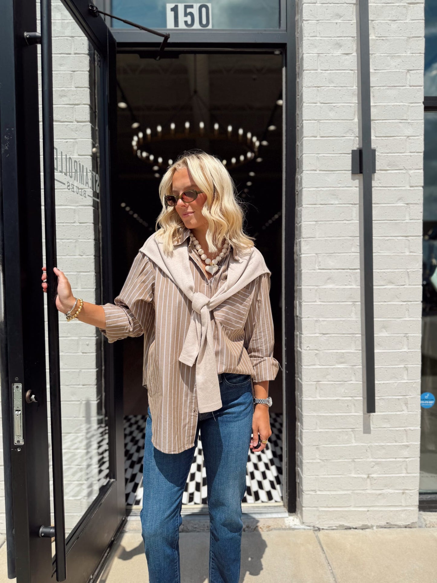 HAILEY STRIPE POPLIN SWEATER BUTTON UP