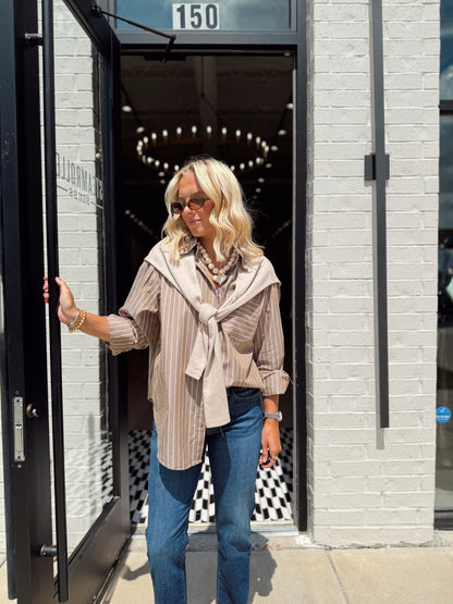 HAILEY STRIPE POPLIN SWEATER BUTTON UP