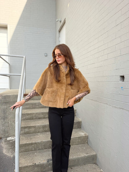 FUR CAPE JACKET W/ PATCH POCKET