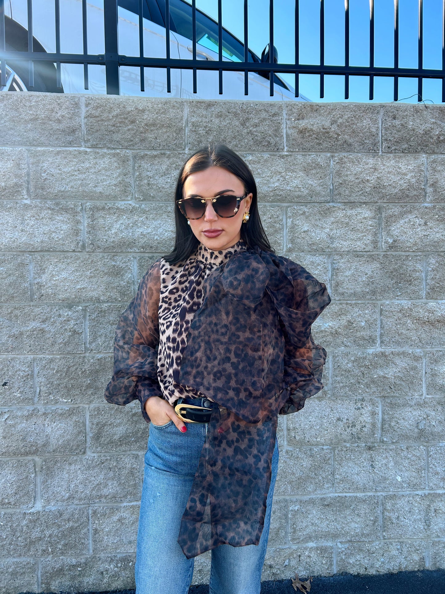 LEOPARD SHEER TIE TOP