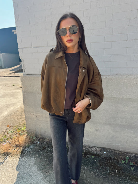 SUEDE ZIP UP JACKET