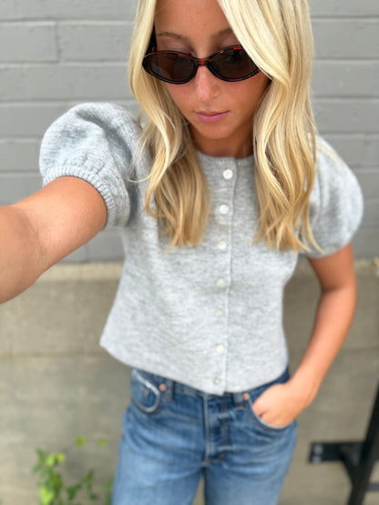 PUFF SLEEVE CREW NECK KNIT TOP
