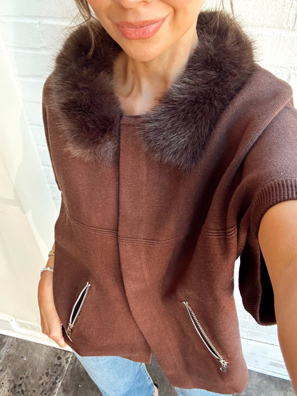 FAUX FUR TRIM CARDIGAN