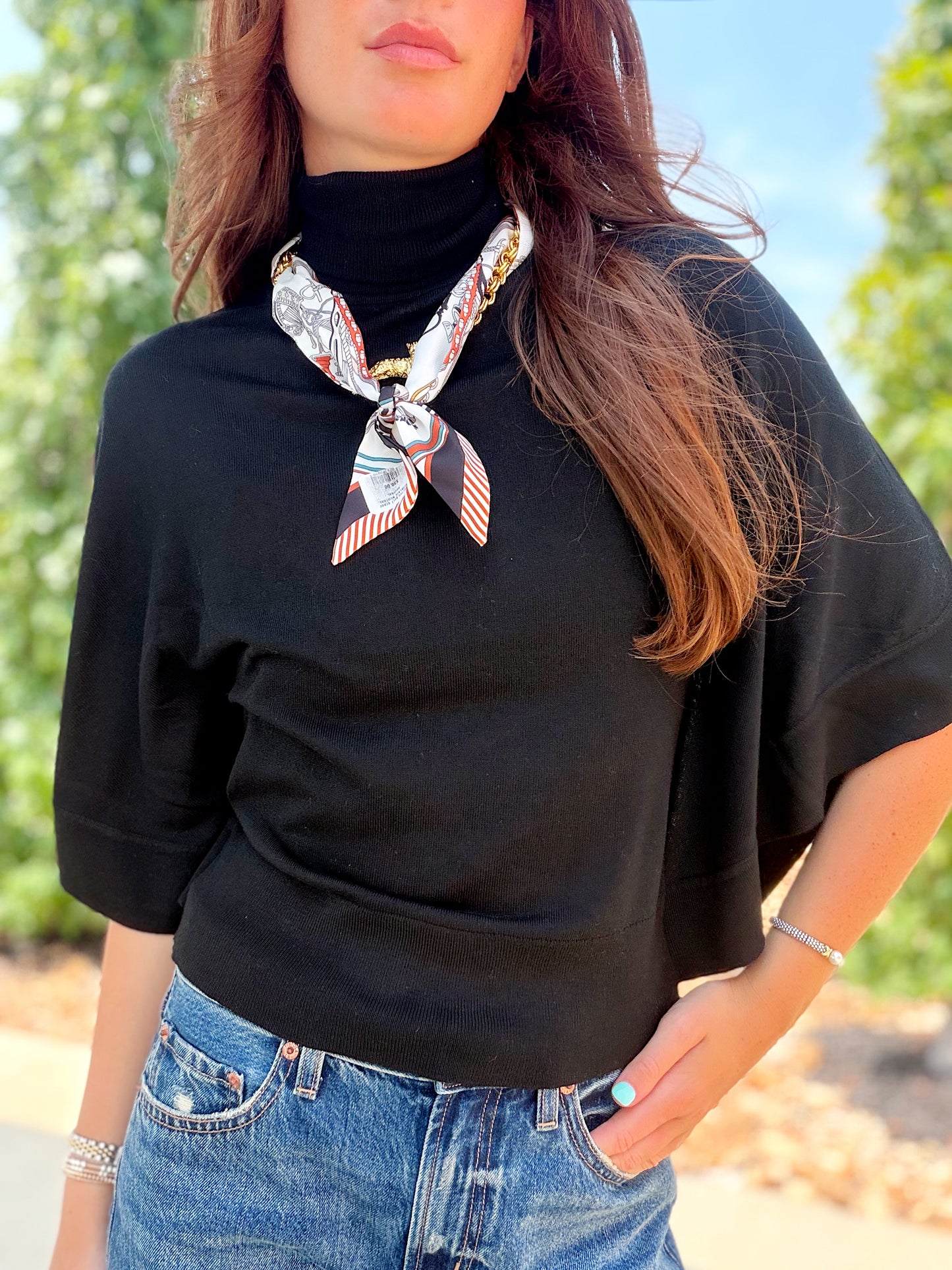 TURTLE NECK HALF SLEEVE SWEATER