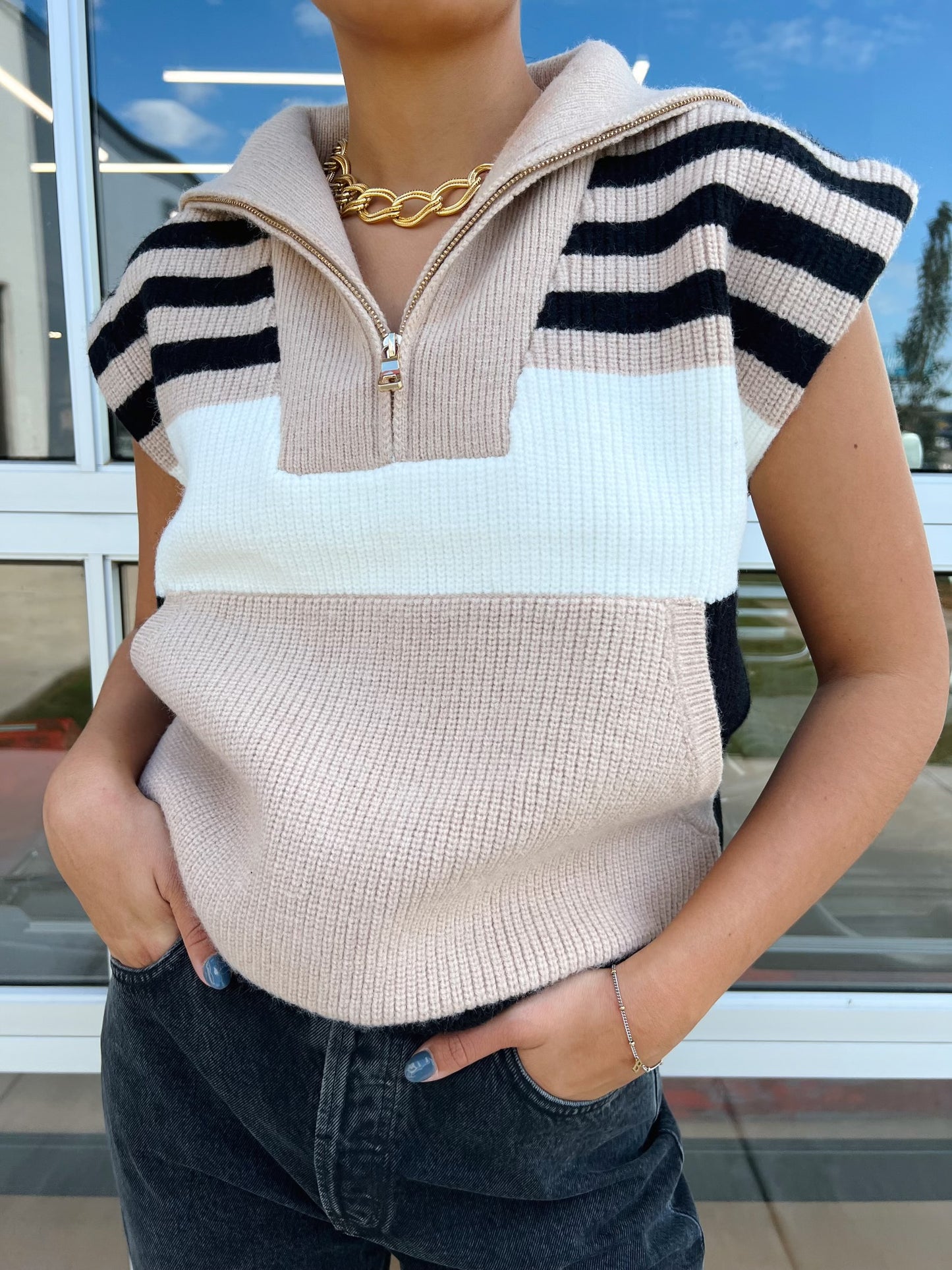 STRIPE COLOR BLOCK SWEATER VEST