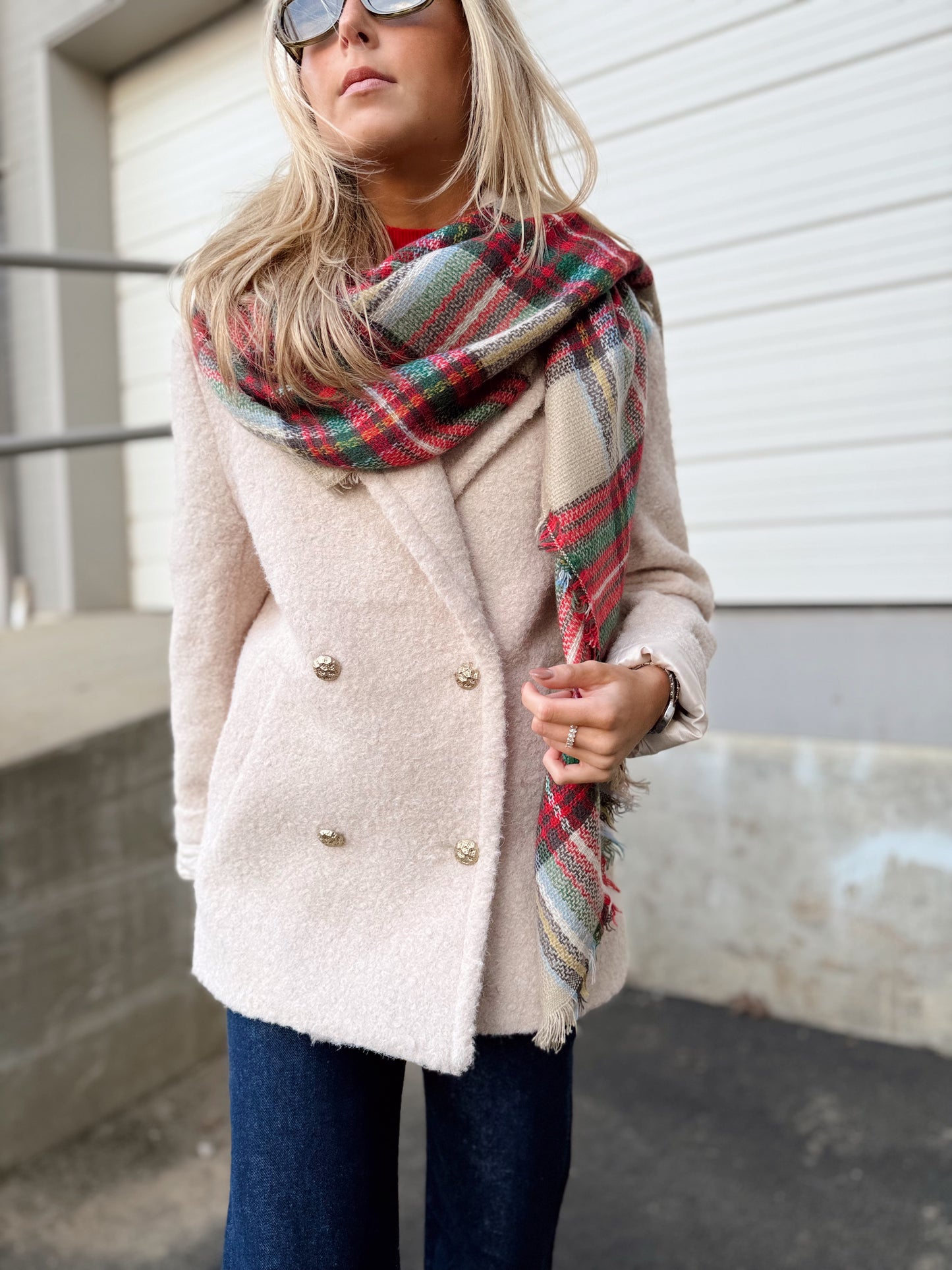 BEIGE PLAID SCARF