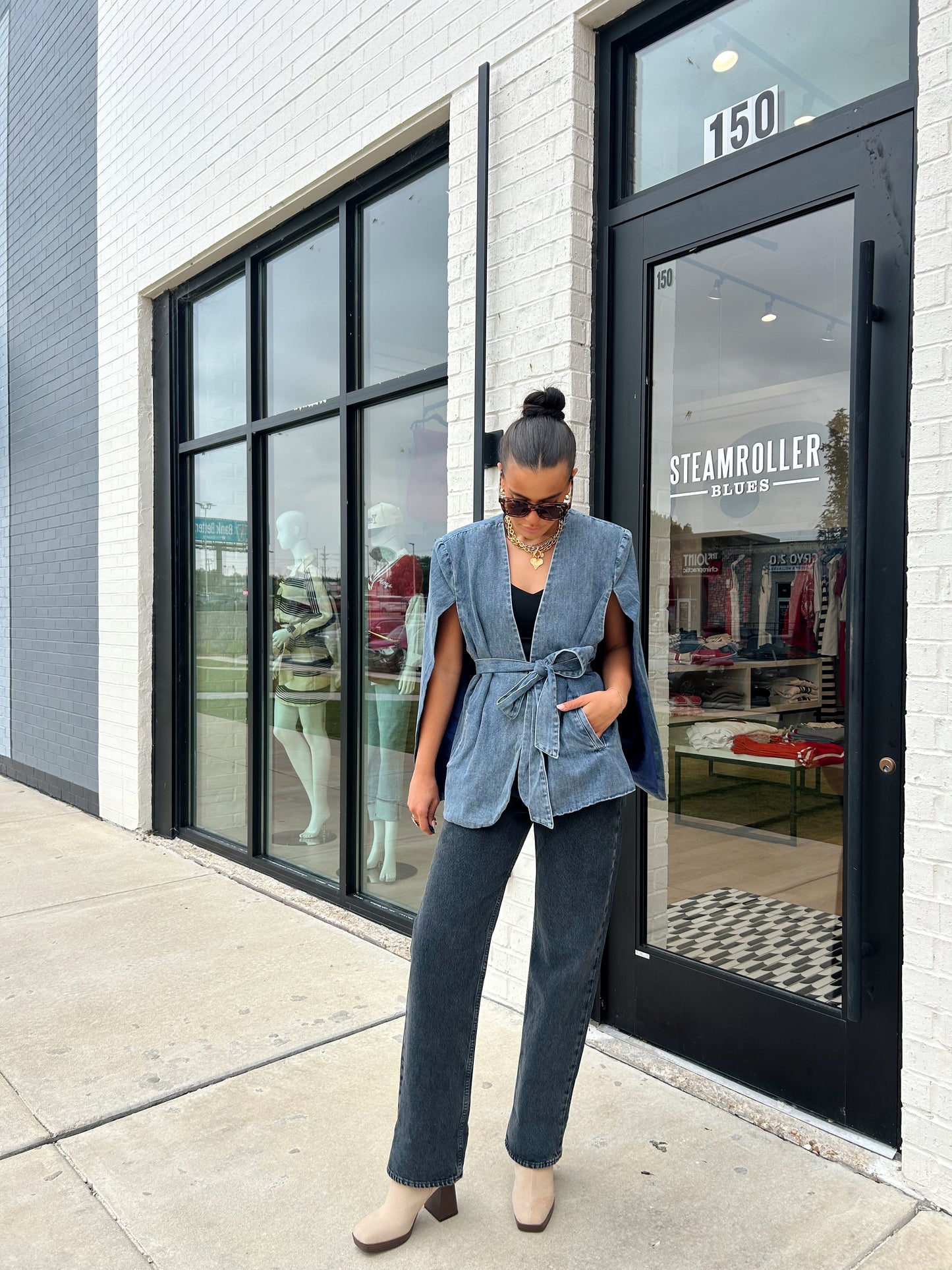 DENIM CAPE BLAZER