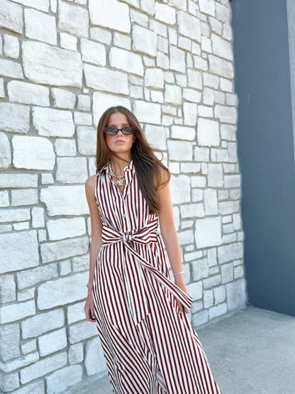 STRIPED SLEEVELESS MAXI DRESS