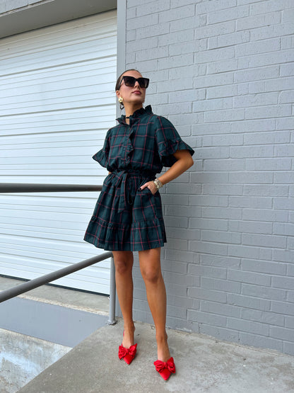 PLAID RUFFLE MINI DRESS