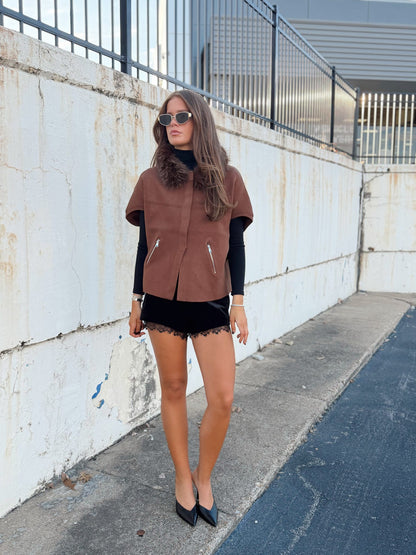FAUX FUR TRIM CARDIGAN
