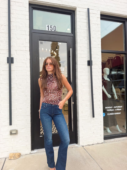 SLEEVELESS MESH FAWN PRINT TOP