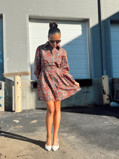 MARTA LONG SLEEVE MINI DRESS IN HARLEQUIN