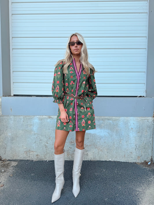 OLIVE FLORAL PRINT DRESS