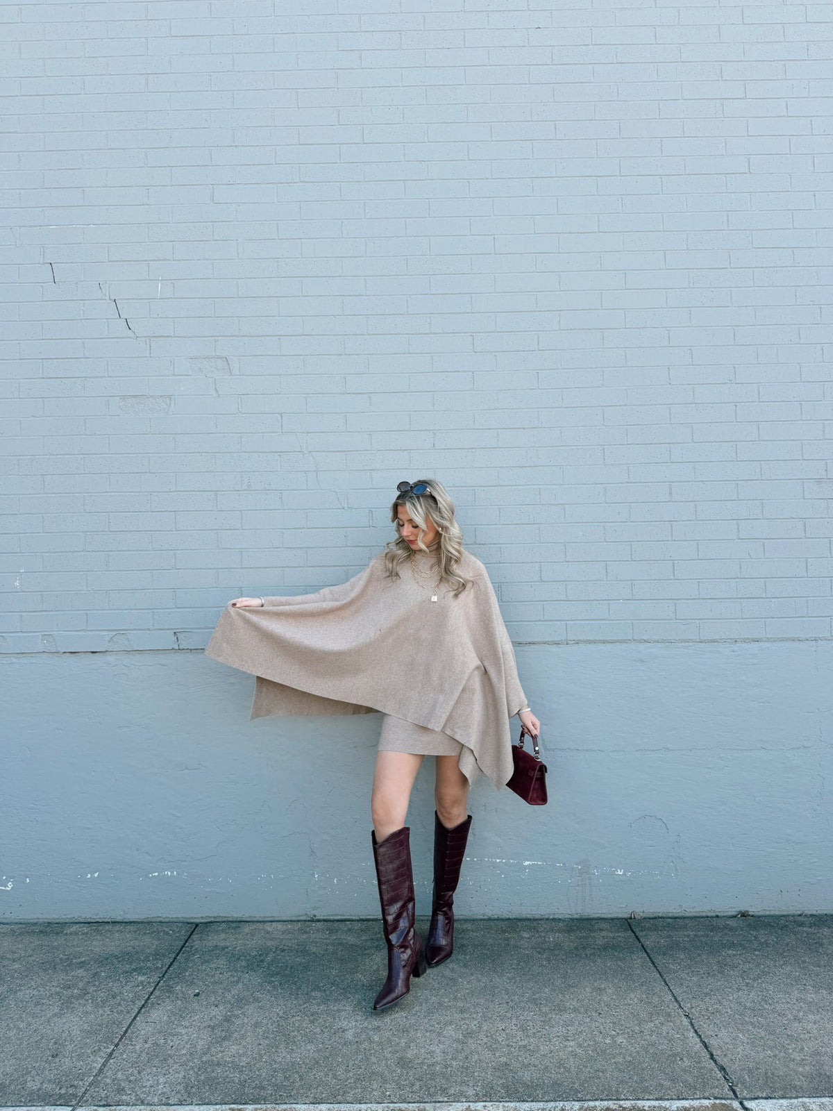 CAPE DRESS WITH STAND UP COLLAR