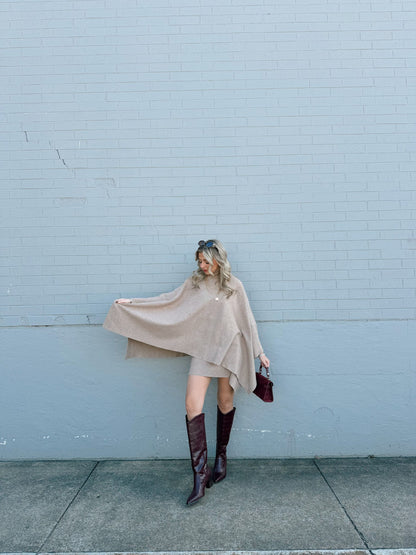 CAPE DRESS WITH STAND UP COLLAR