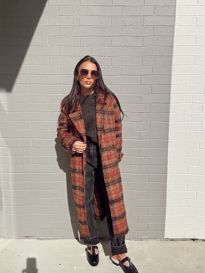 RODEO ROUGE BRUSHED PLAID COLLAR COAT