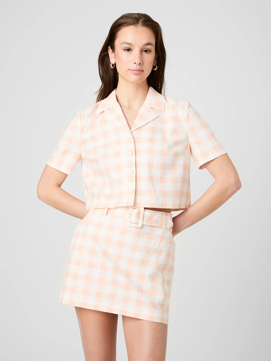 ASPEN LINEN GINGHAM BELTED SKIRT