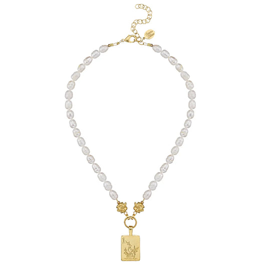 BAM BIRD MAHJONG TILE PEARL NECKLACE