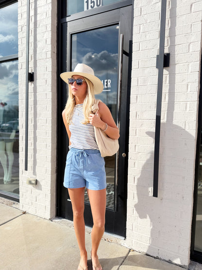 LIGHT DRIZZLE KNIT DENIM SHORTS