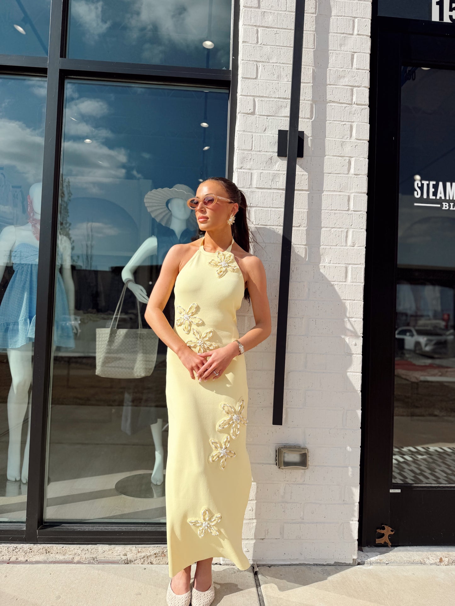 FLOWER DETAIL HLATER MAXI DRESS