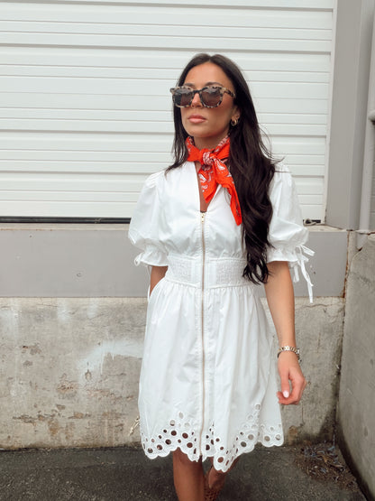 ZIP UP PUFF SLEEVE DRESS