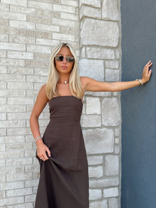 STRAPLESS LINEN MAXI