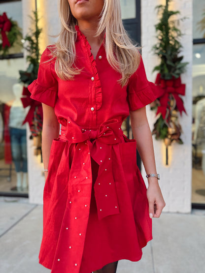 HOLIDAY BUTTON UP PEARL DRESS