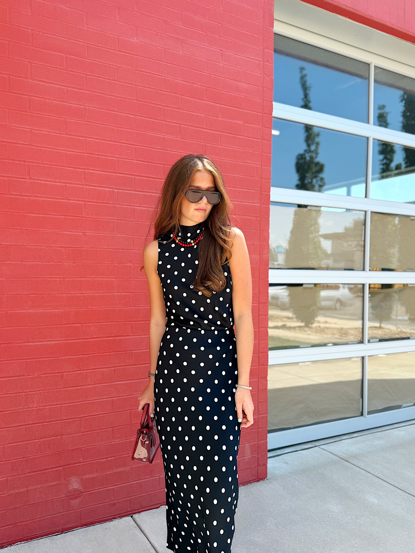 ENNIS SATIN POLKA DOT MIDI SKIRT